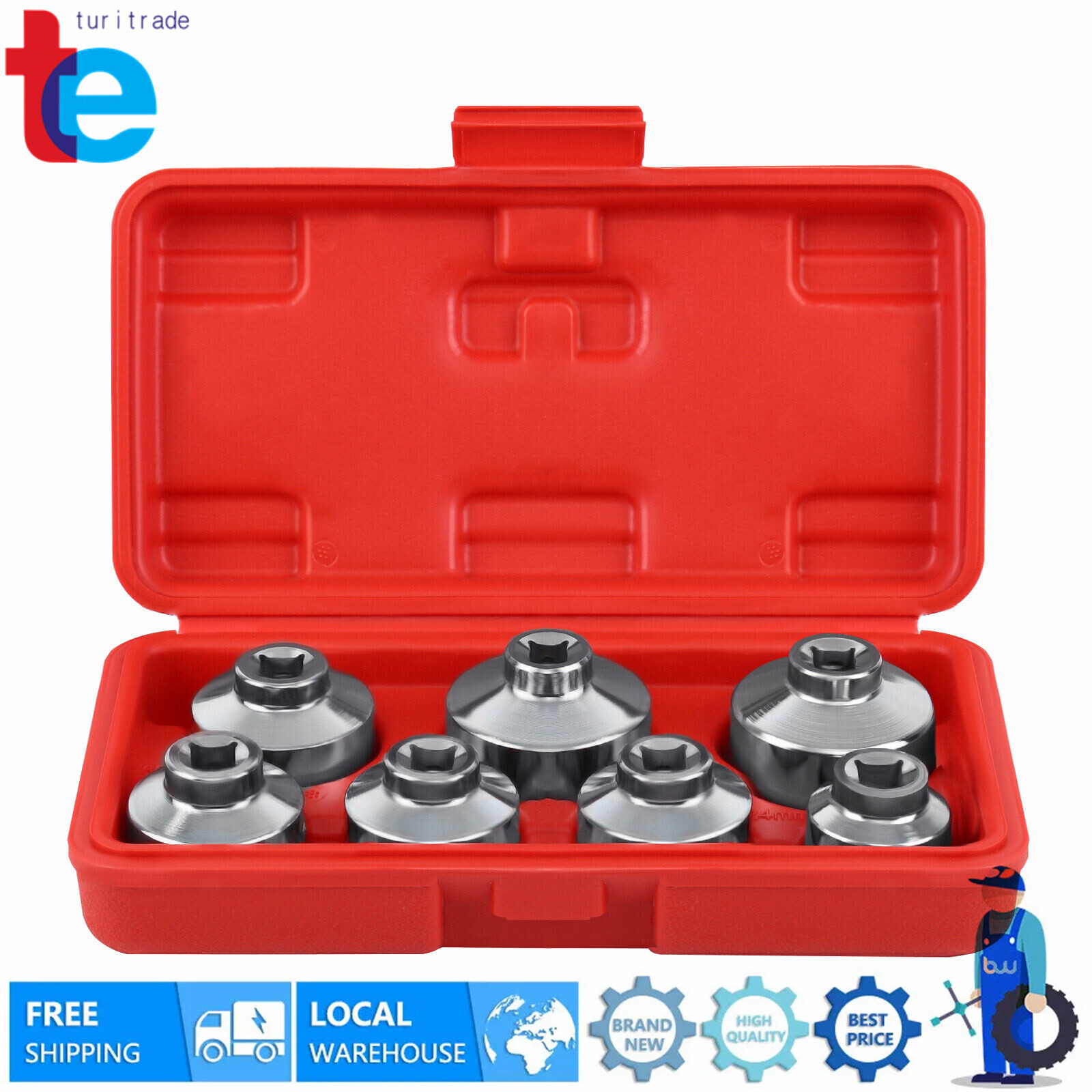 7Pcs/Set  24 27 29 30 32 36 38mm Oil Filter Cartridge Socket Wrench Set Metric