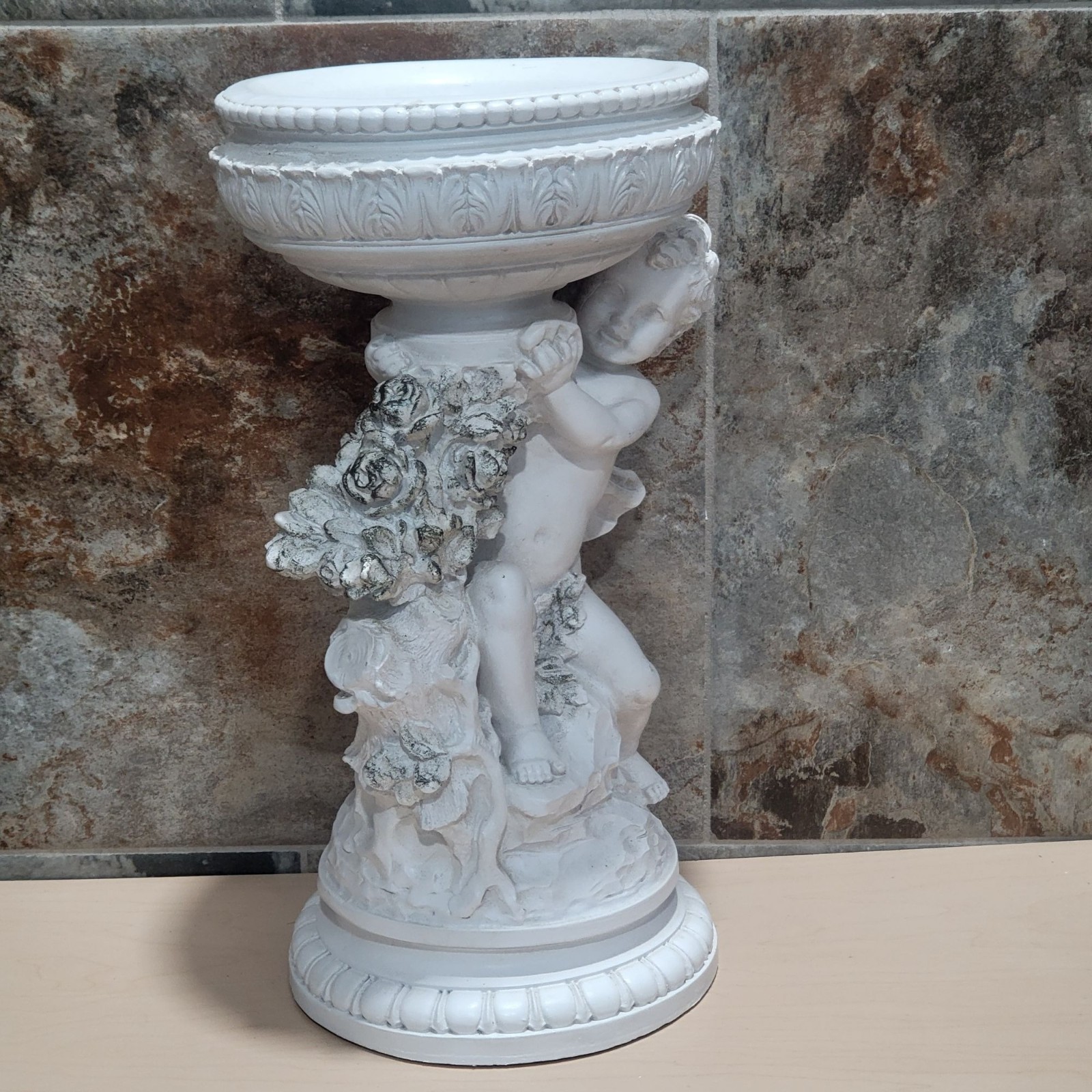 Vintage White Cherub Planter Decorative Garden Statue