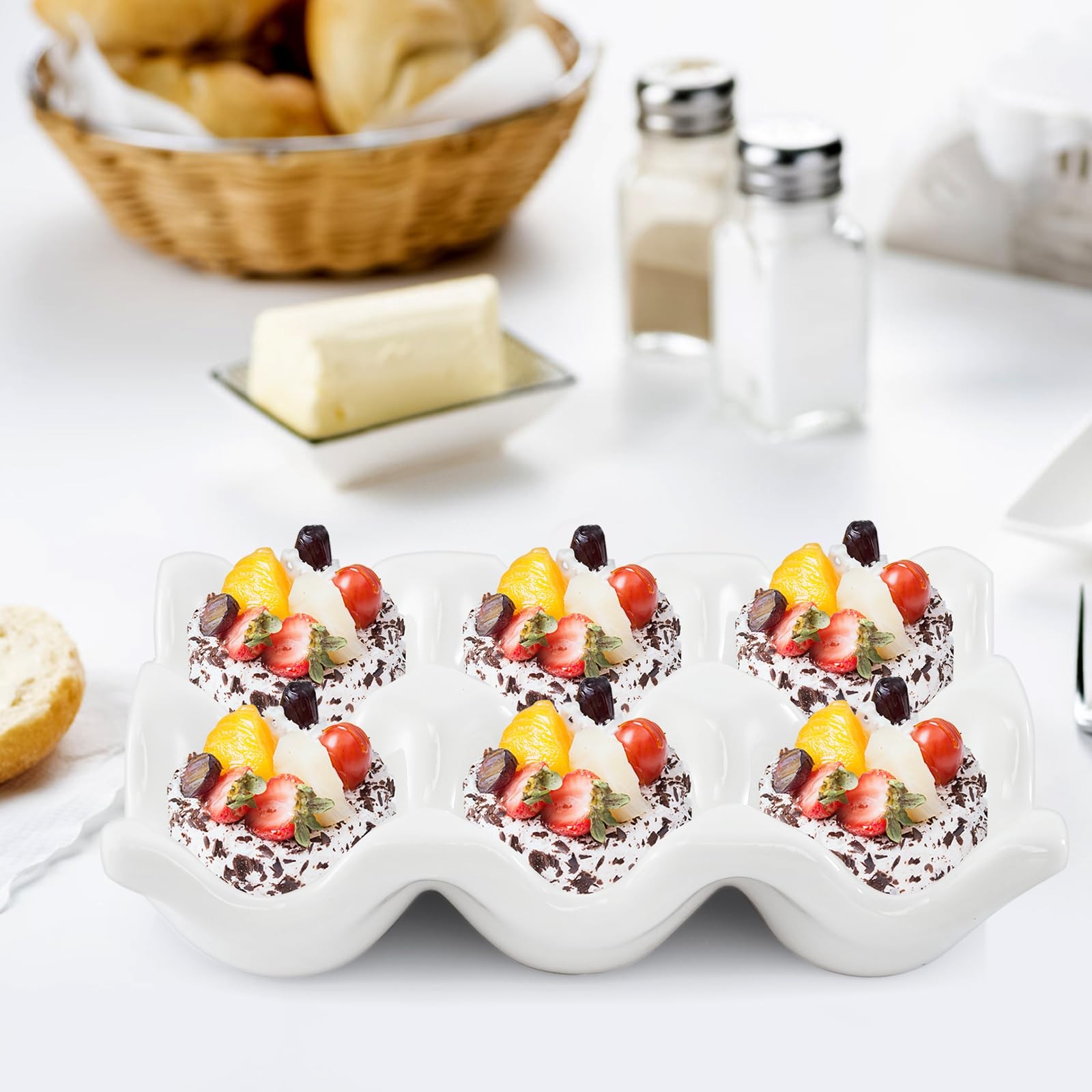 4 Pack Porcelain Egg Container, Ceramic Eggs Keeper Storage Organizer for Dis...