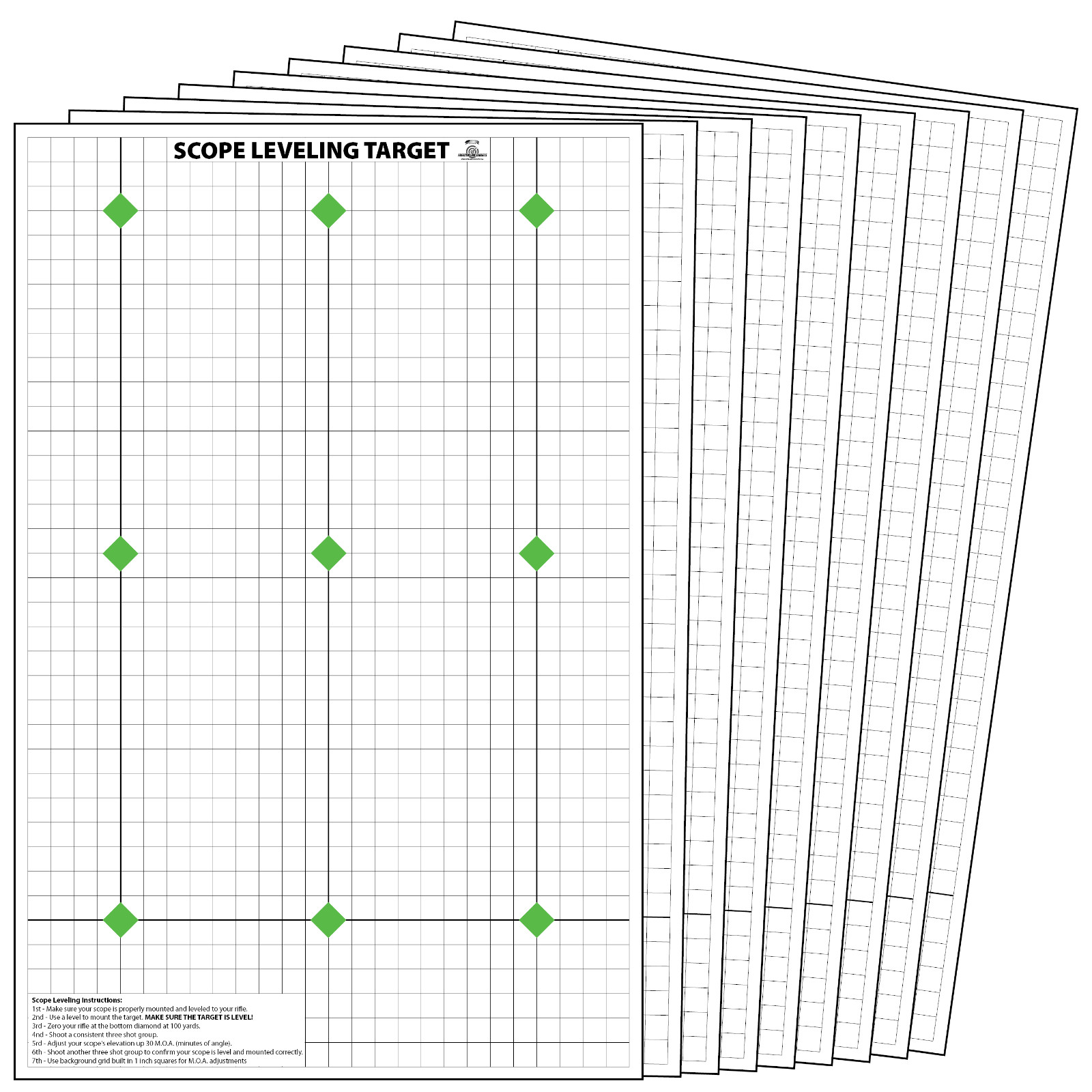 20 Scope Leveling Paper Shooting Targets Rifle Sighting Bright Green 23x35