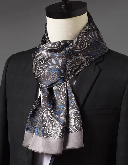 100% Silk men women Scarf neckerchief Wrap paisley beige gray black MY175-25