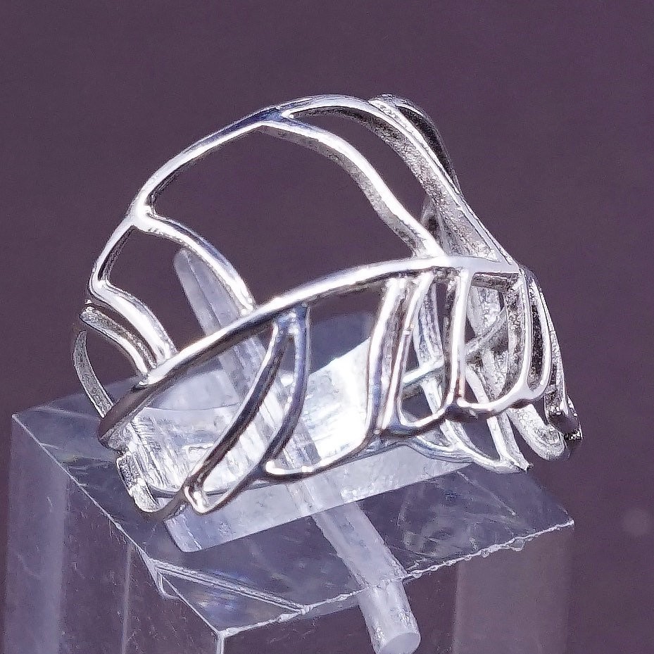 sz 6, vtg Sterling silver handmade ring, southwestern 925 filigree leaves band