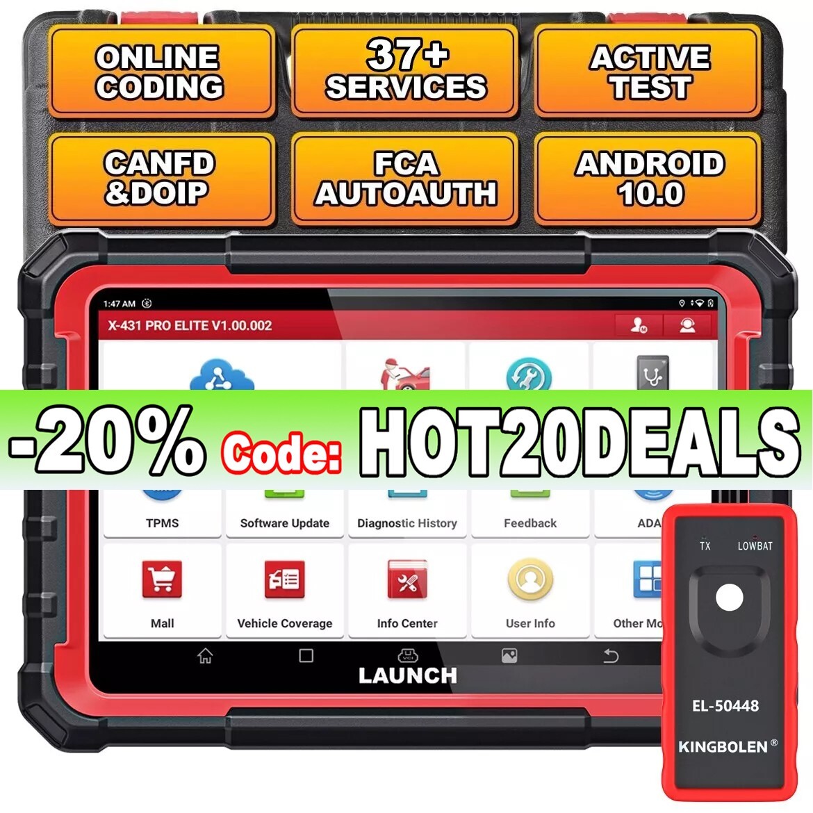 2024 LAUNCH X431 Pro Elite PRO5 V + OBD2 Car Diagnostic Tool Scanner Key Coding