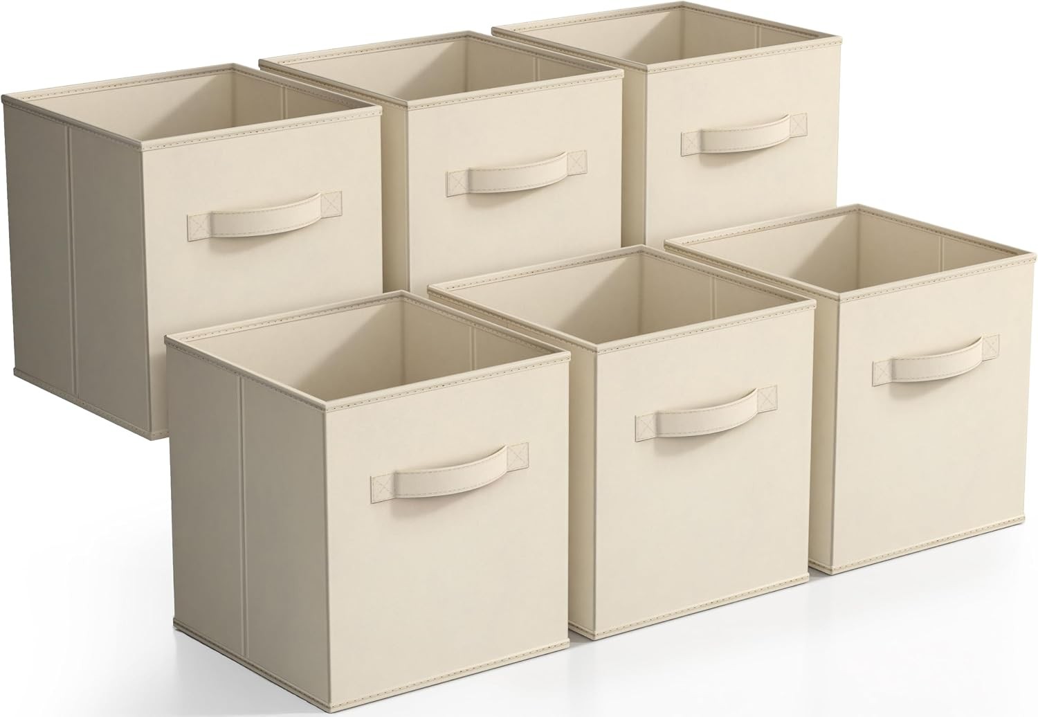 11 Inch Foldable Storage Cubes 6 Pack - Dual Handle Fabric Bins (Beige)