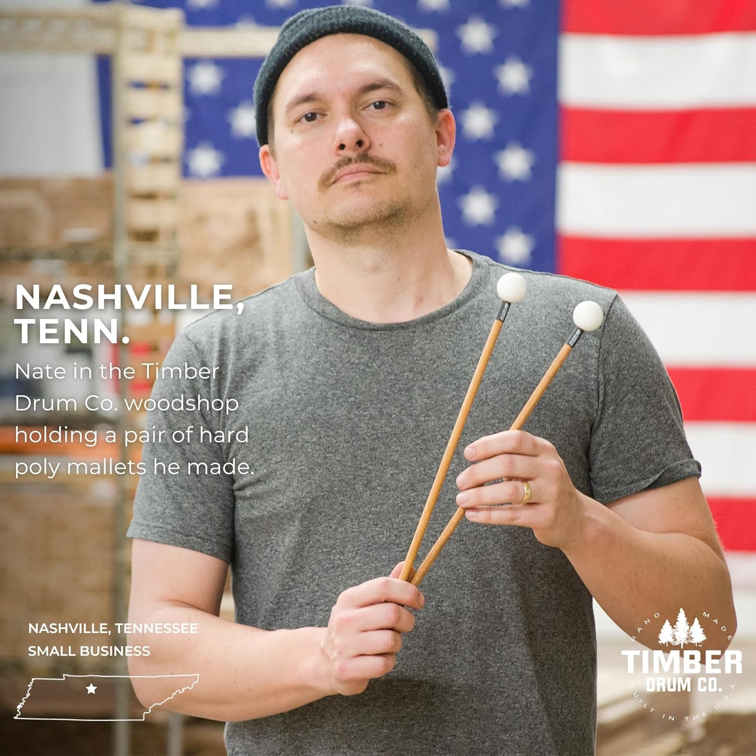 Timber Drum Co. Percussion Bell Mallets — MADE IN Single Pair, Hard Poly
