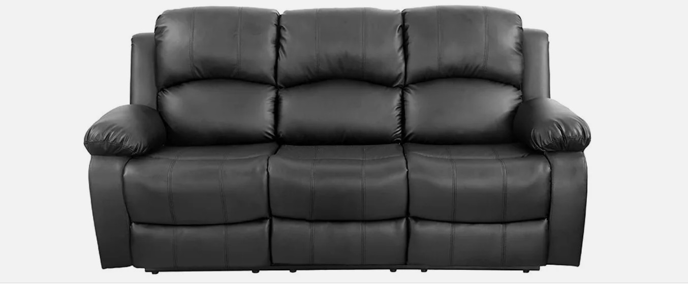 NEW 3PC Sofa Loveseat Chair Black Leather Living Room 5-Seater Recliners Set