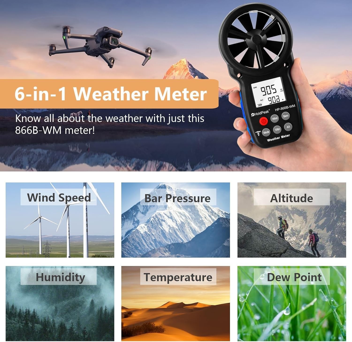 Professional Digital Anemometer - Wind Speed, Temp, Humidity