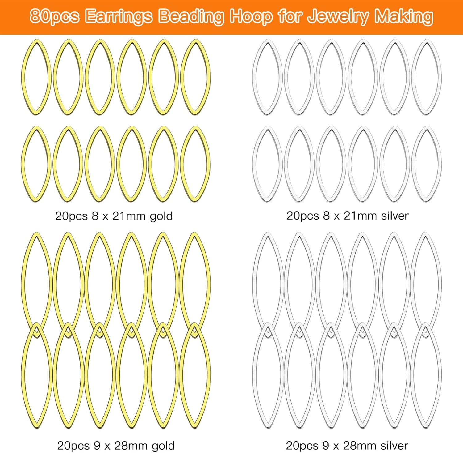80Pcs Beading Hoop Earring Finding Component Accessories Earrings Beading Hoop G