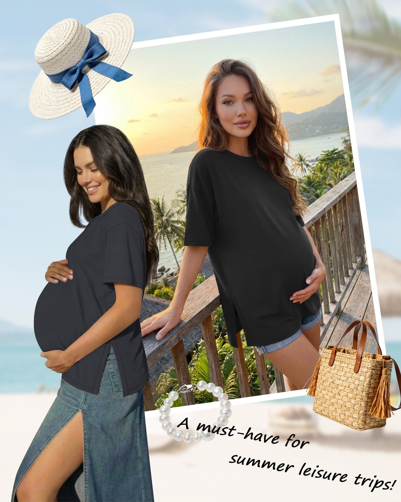 4 Pack Women's Maternity T Shirts, Short Sleeve Split Side Pregnancy Tee Loos...