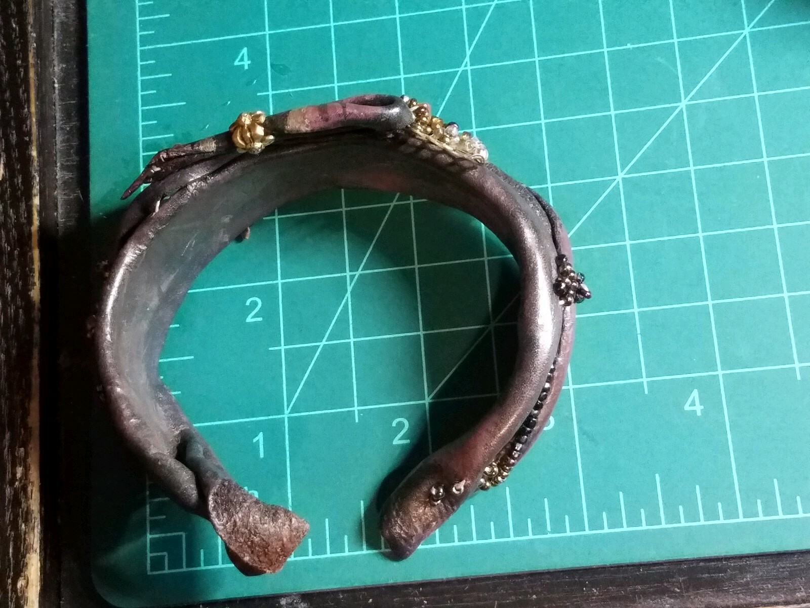 Artisan Modernist Leather Cuff Bracelet Signed