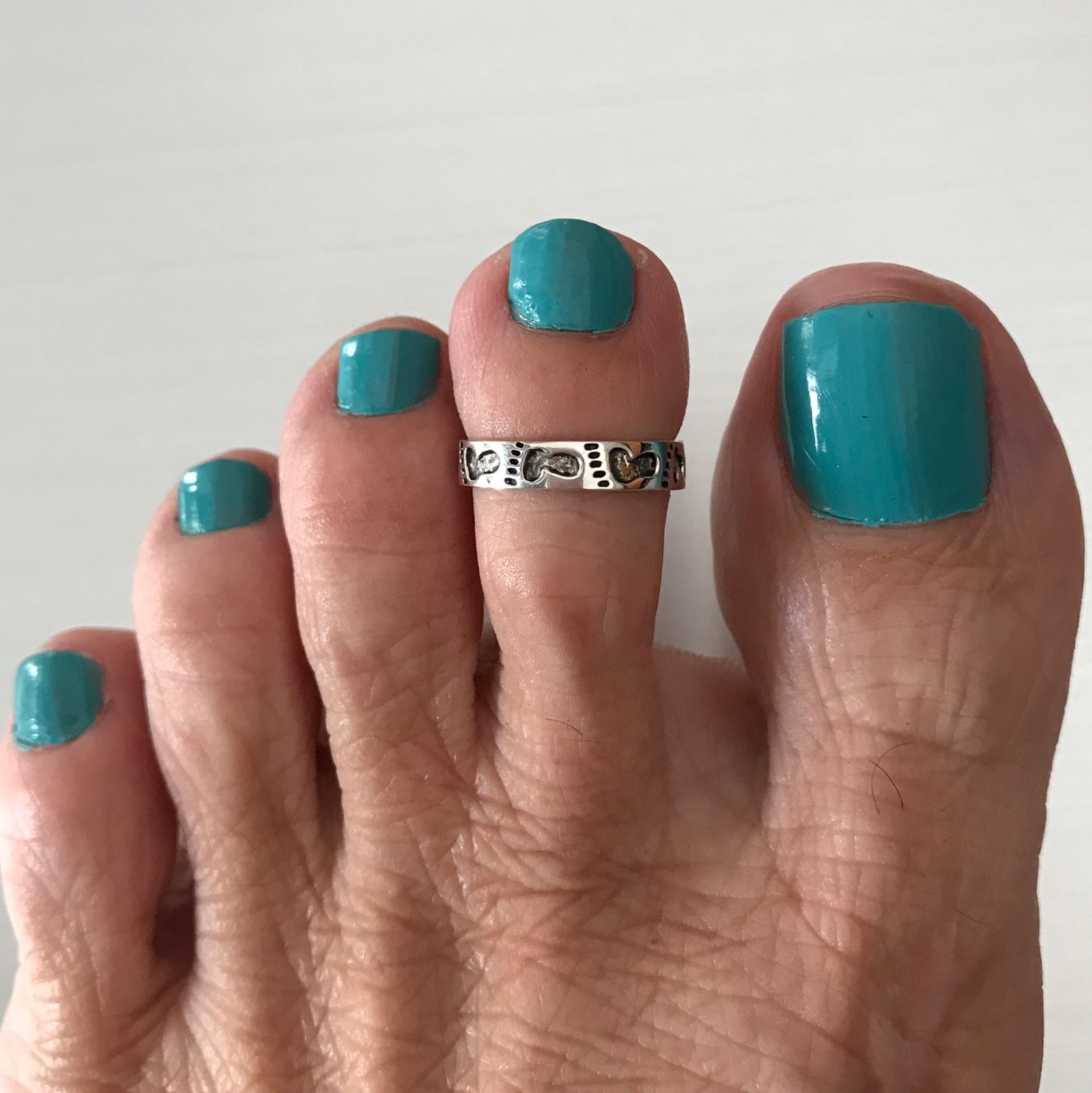 Sterling Silver Adjustable Footprint Toe Ring, Silver Ring, Baby Feet Ring
