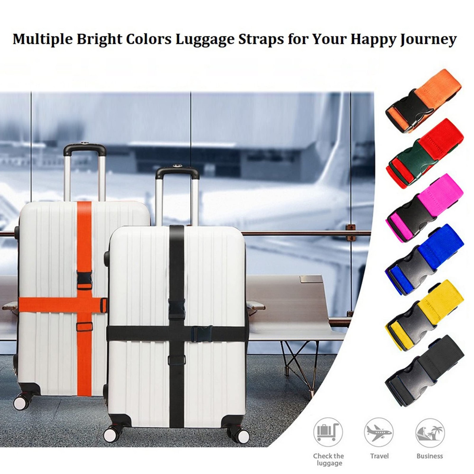 2 Pack Suitcase Straps, Bright Color Adjustable Luggage Belts, TSA Approved (...