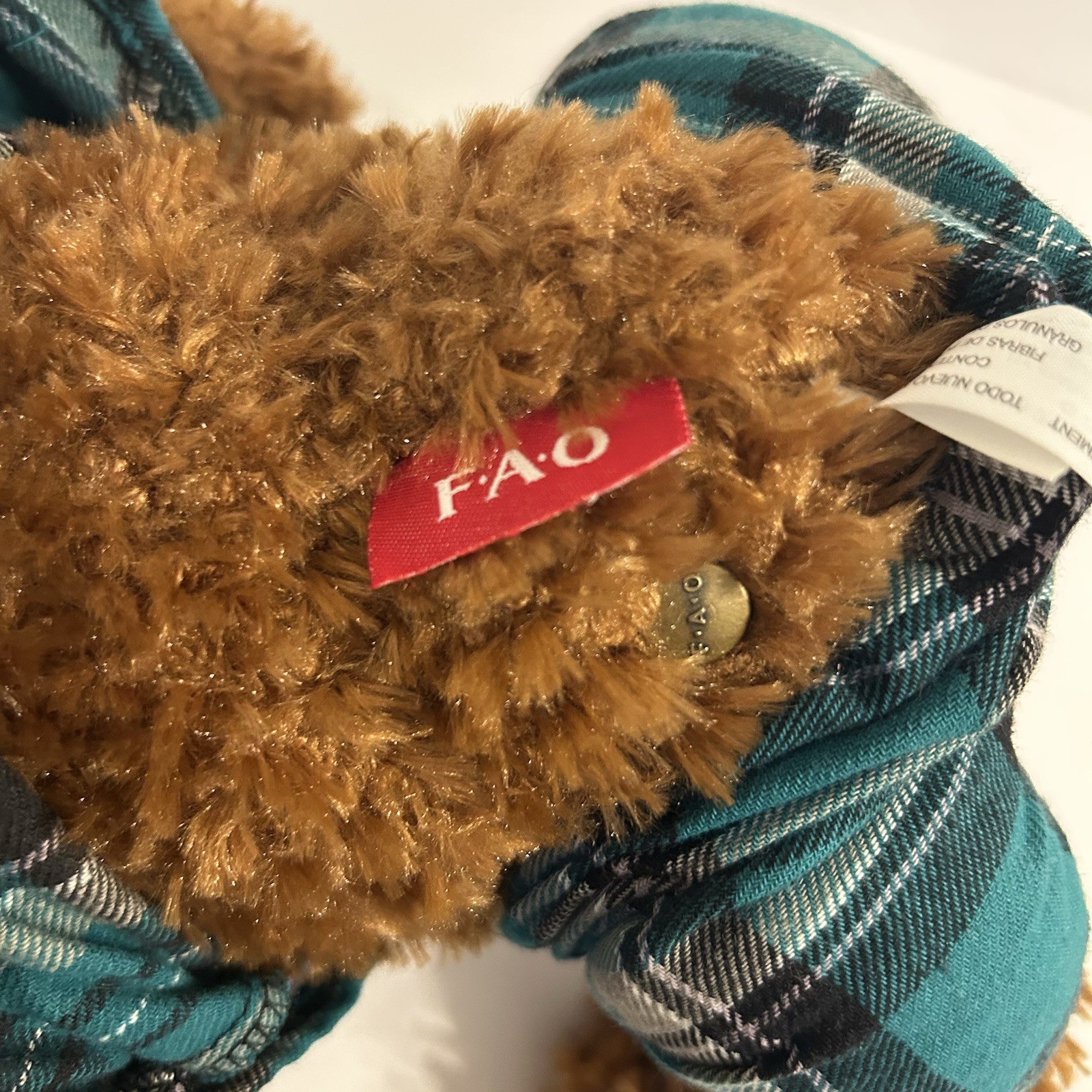 FAO Schwarz Plush Teddy Bear Plaid Outfit