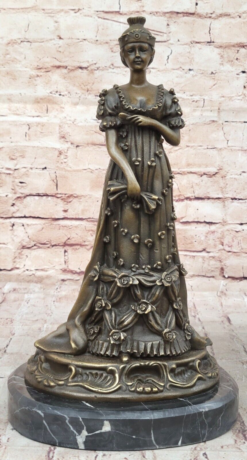 Milo Art Deco Bronze Queen in Floral Dress, Handcrafted Woman Sculpture Classic