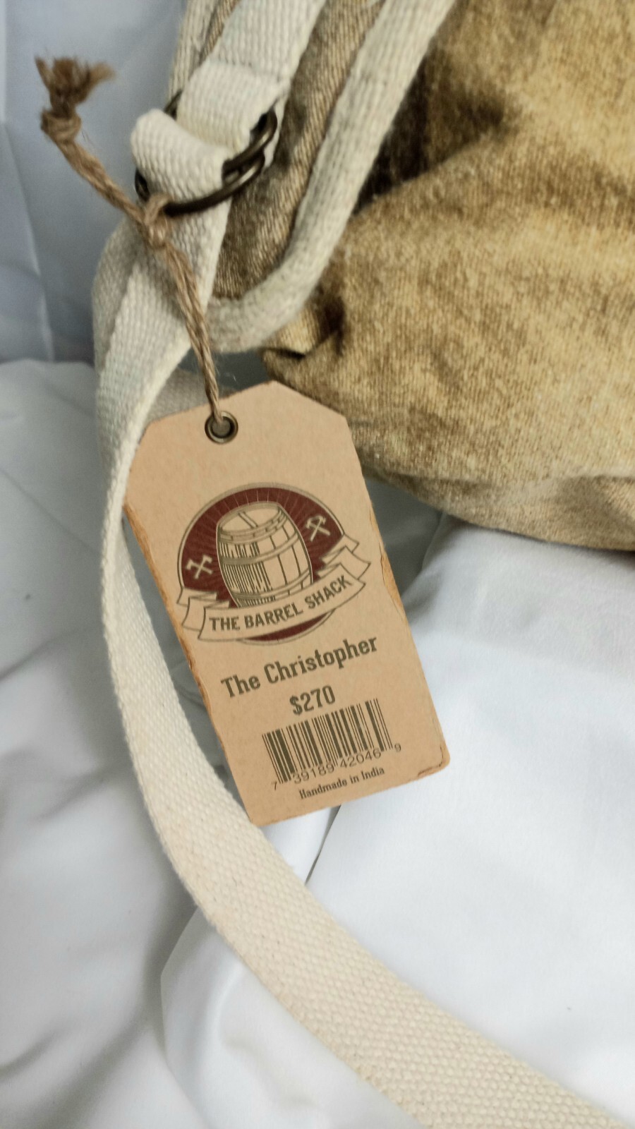 THE BARREL SHACK THE CHRISTOPHER O'SIZE BEIGE CANVAS & BROWNLEATHER BACKPACK NEW