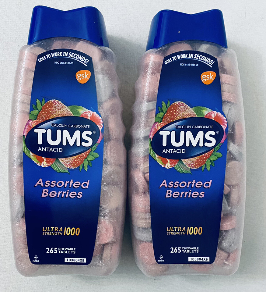 2 Packs Tums Antacid Assorted Berries -Ultra Strength 1000 265 Chewable Tablets