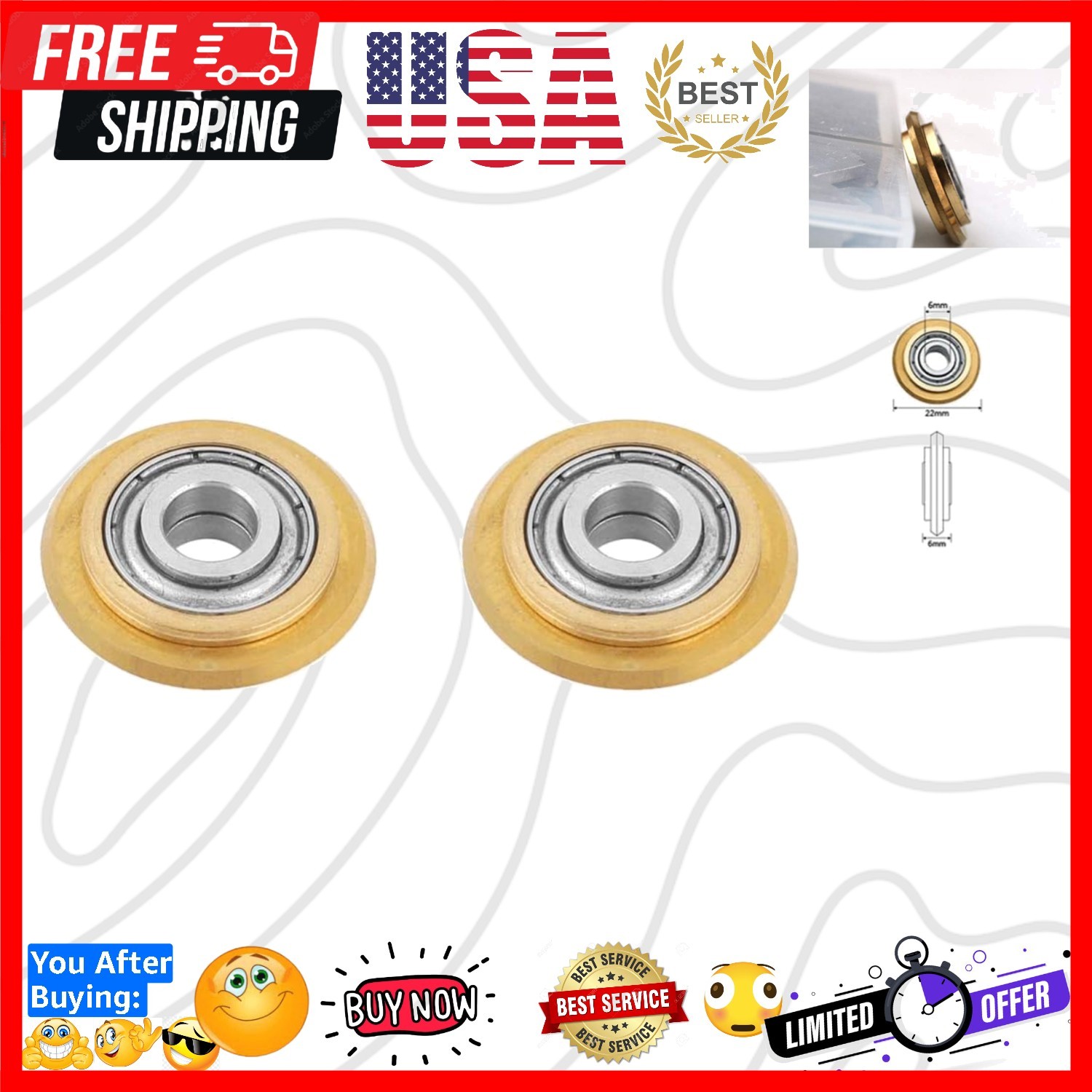 Titanium Coating Tungsten Carbide Tile/Glass Cutter Wheel Replacement 2pcs