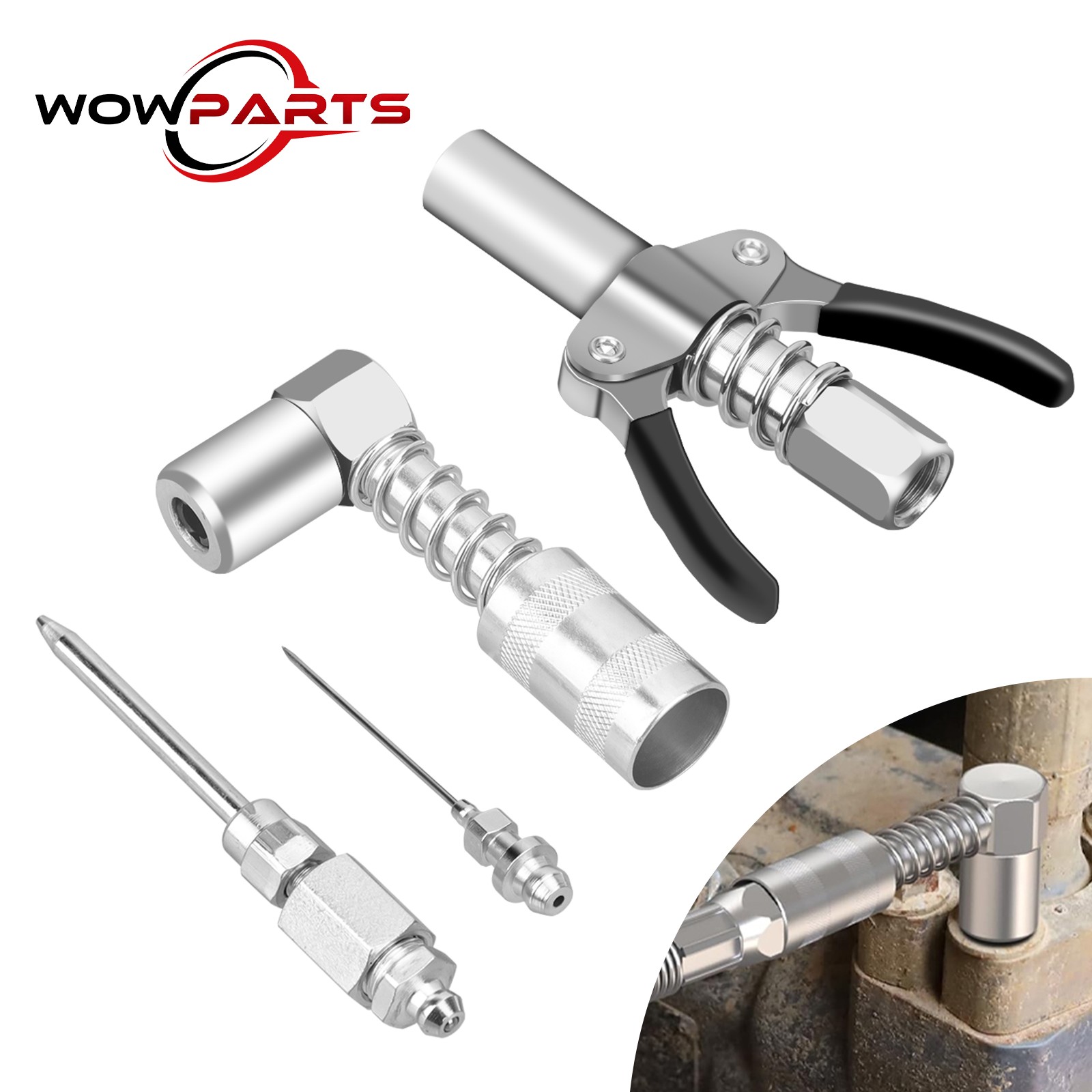 4pcs Grease Gun Fitting Tool Kit 90 Degree Coupler Adapter Needle Tips Dispenser