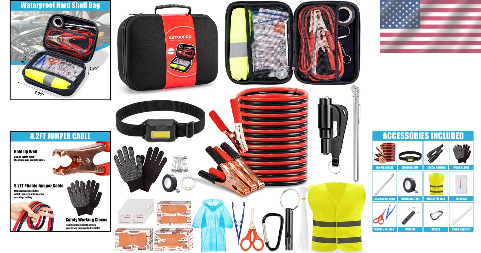 Compact Car Roadside Safety Kit - 14 Essential Tools for Unexpected Emergencies