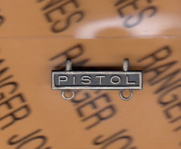 US Army Marine Corps Marksmanship PISTOL Gun Stabrite hanger tab badge PHBSB