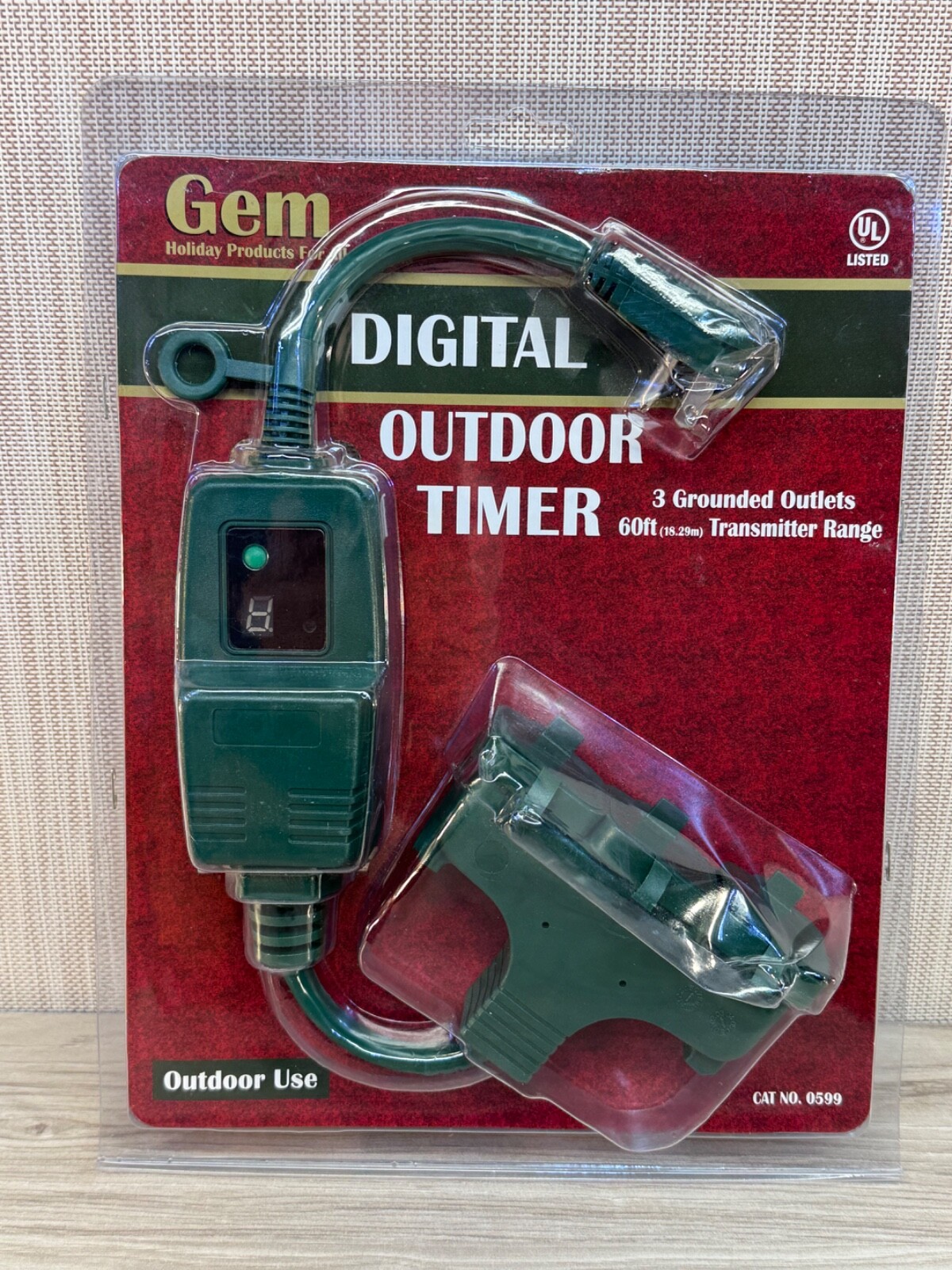 Gem CAT NO 0599 Digital Outdoor Timer 3 Grounded Outlets 60ft Transmitter Range