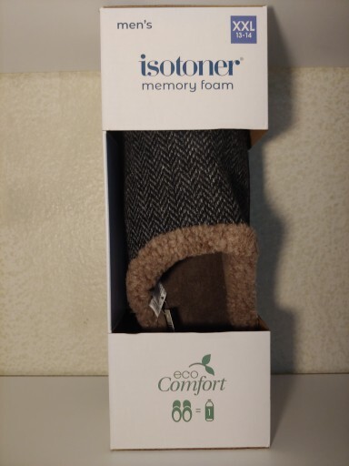 Isotoner Men's Memory Foam eco Comfort Slippers XX-Large 13-14 Faux Fur Ash