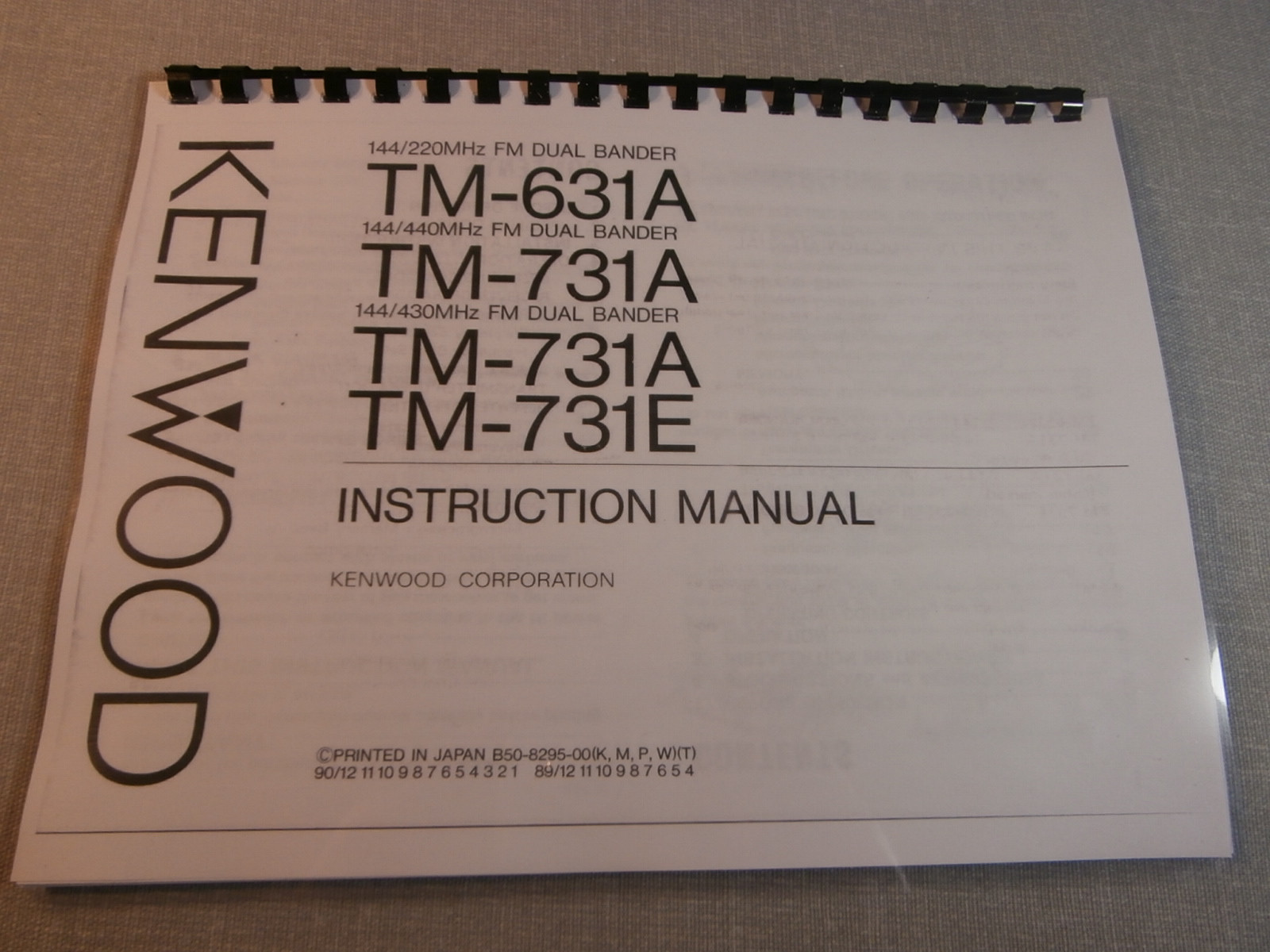 Kenwood TM-631A/731A Instruction Manual - Premium Card Stock Covers & 28 LB Pape