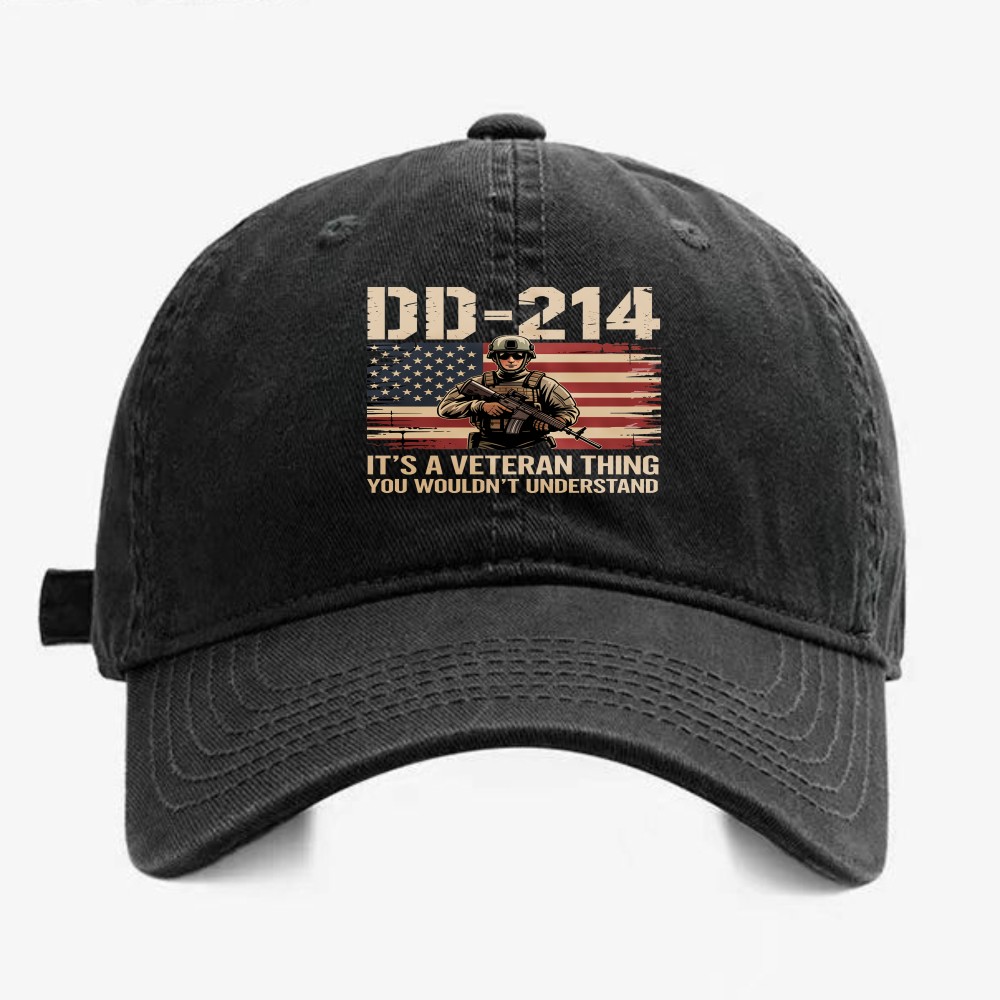 DD-214 It's A Veteran Thing Dad Hat, American Flag Washed Baseball Cap for Men