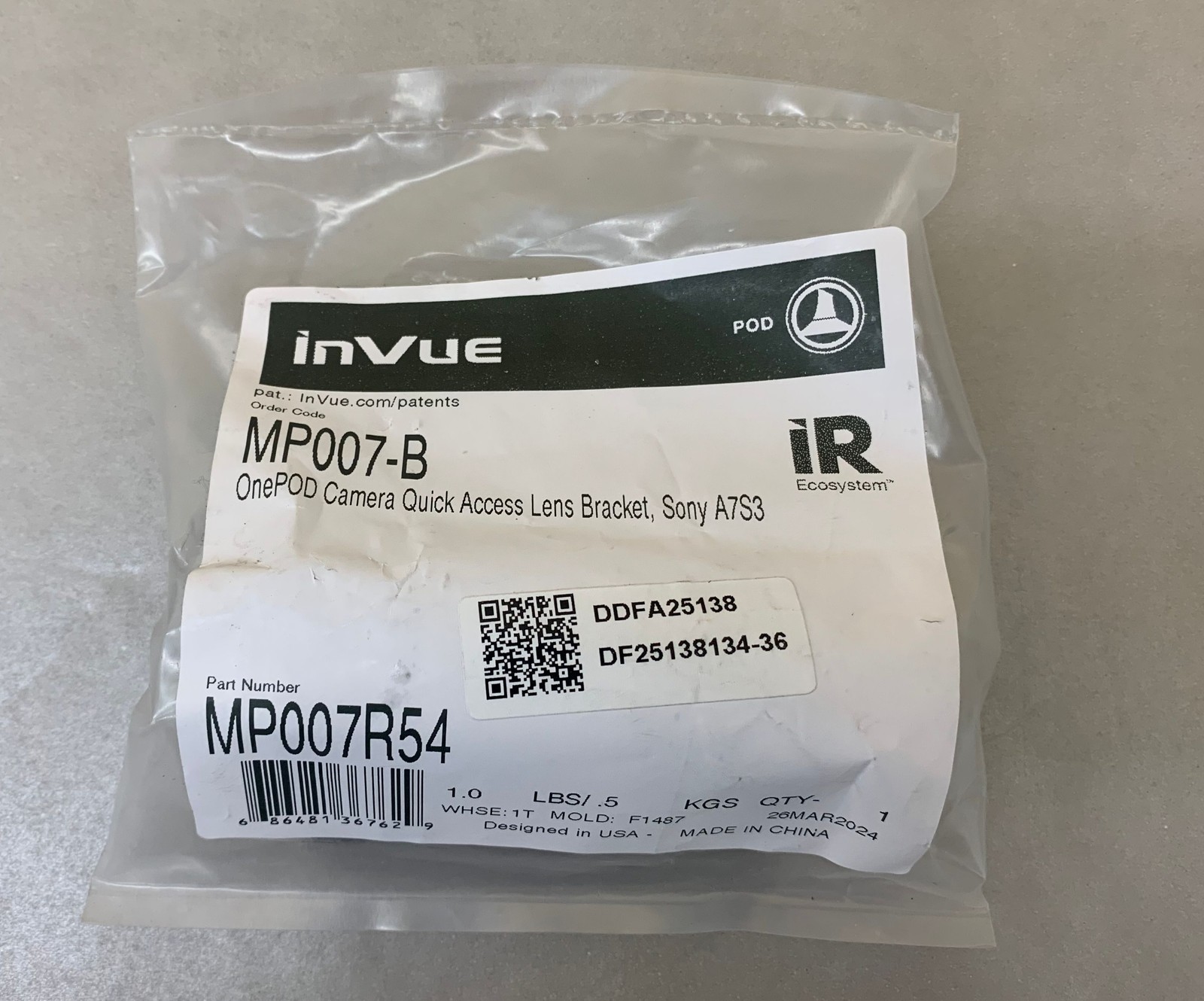 inVue MP007R54 MP007-B OnePOD Camera Quick Access Lens Bracket - Sony A7S3