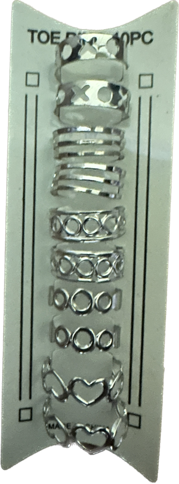 STEEL TOE RINGS 10 PIECE VARIETY PACKAGE ADJUSTABLE BACK (B/6/5/2)