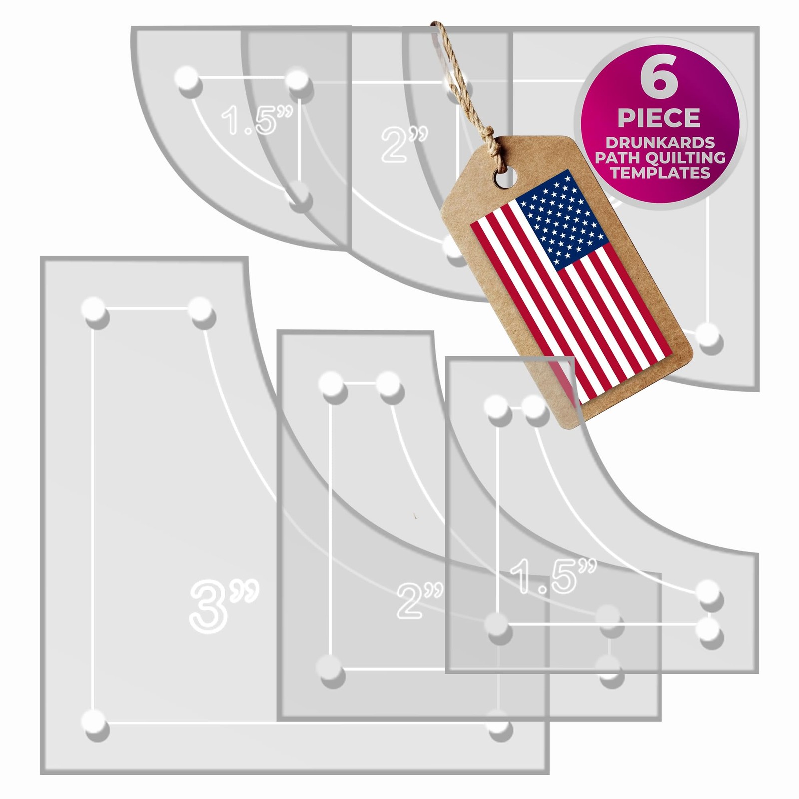 Drunkards Path Quilting Acrylic Template Set, 3", 2", 1.5" with 1/4" Seam All...