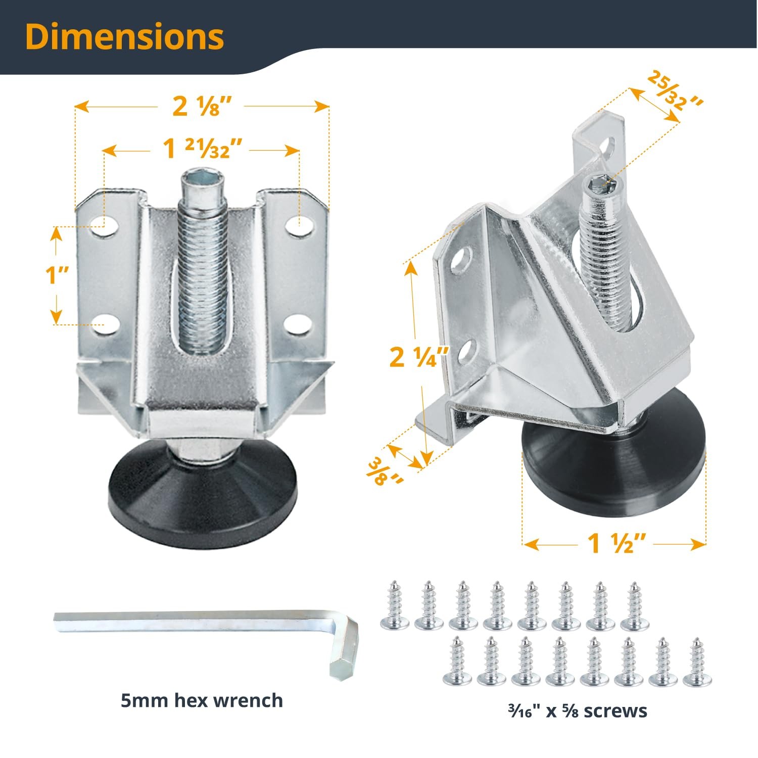 Leveling Feet 4PK, Heavy Duty Adjustable Furniture Leg Levelers with Nylon Fo...