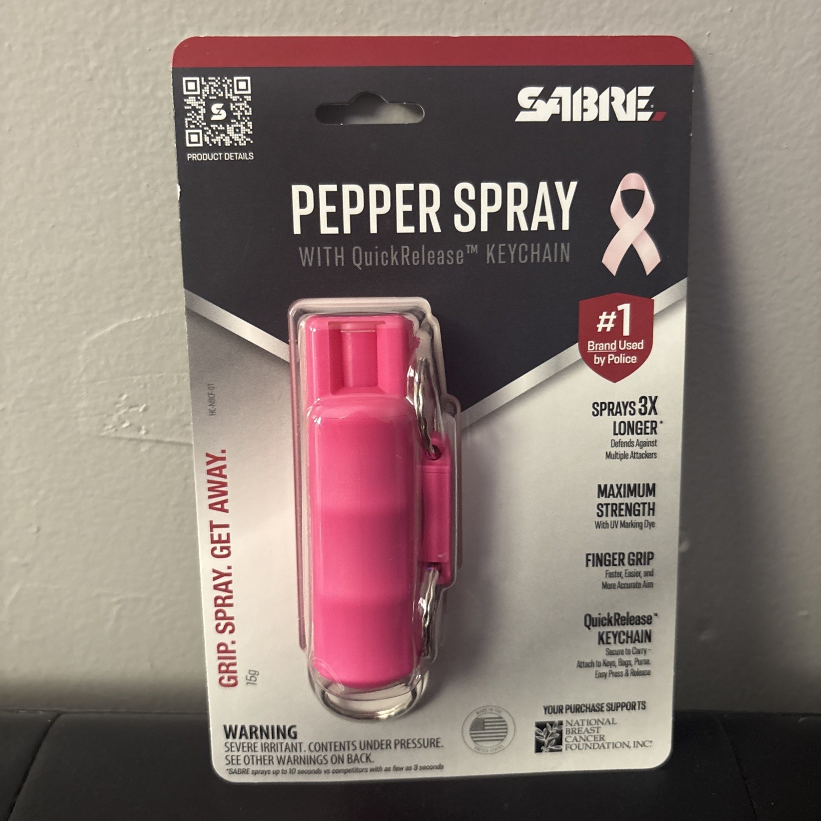 SABRE RED Pink Pepper Spray Keychain for Women with Quick Release for Easy