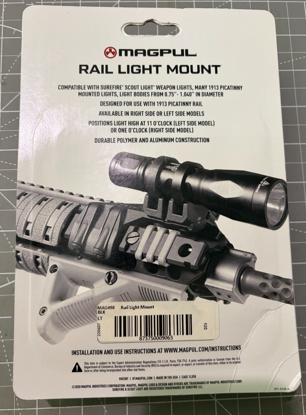MAGPUL Light OFFSET Mount BLACK MAG498 / 11 O'Clock High LEFT SIDE NEW