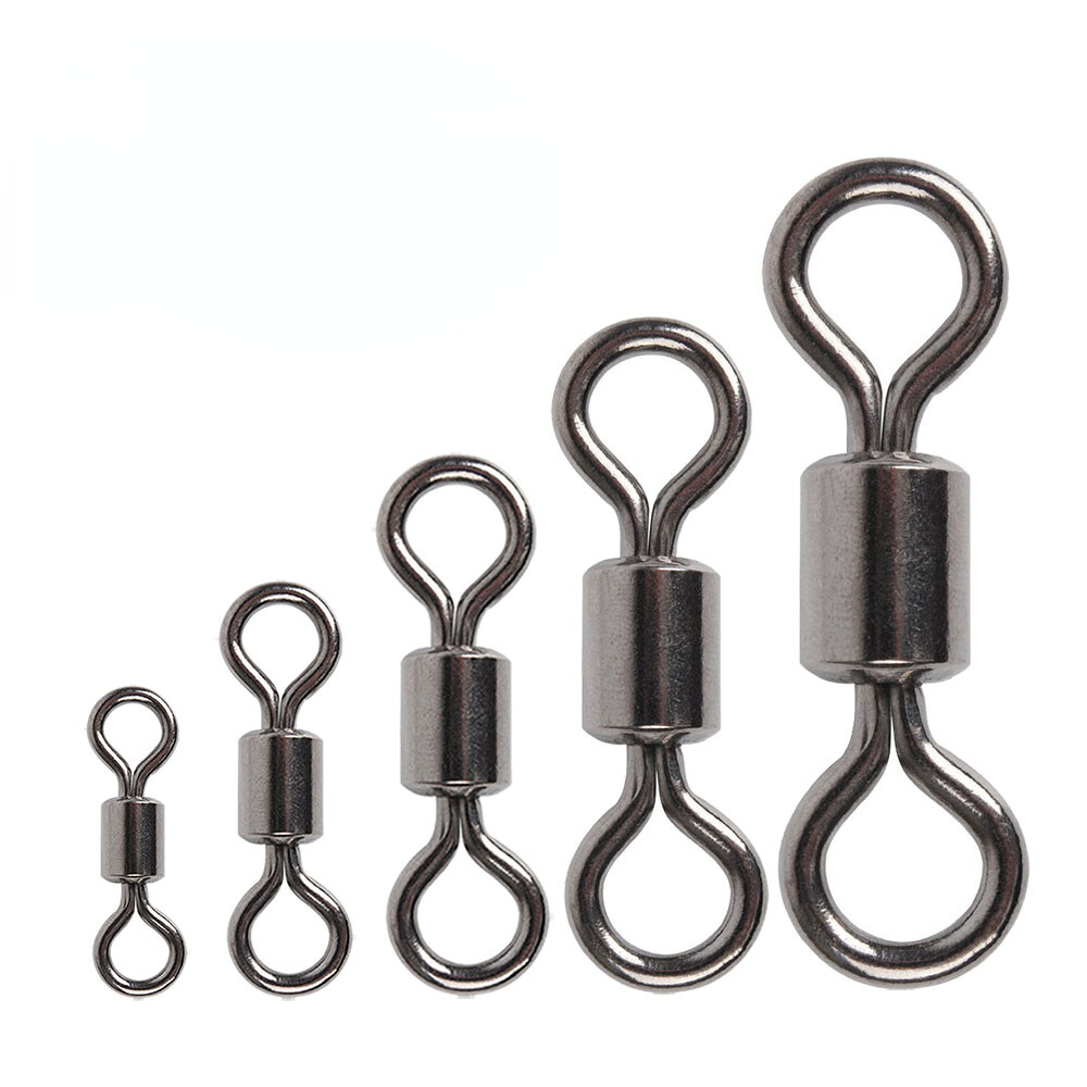 NEW 100PCS Stainless Steel Lures Connector Tackle Fishing Rolling Barrel Swivels