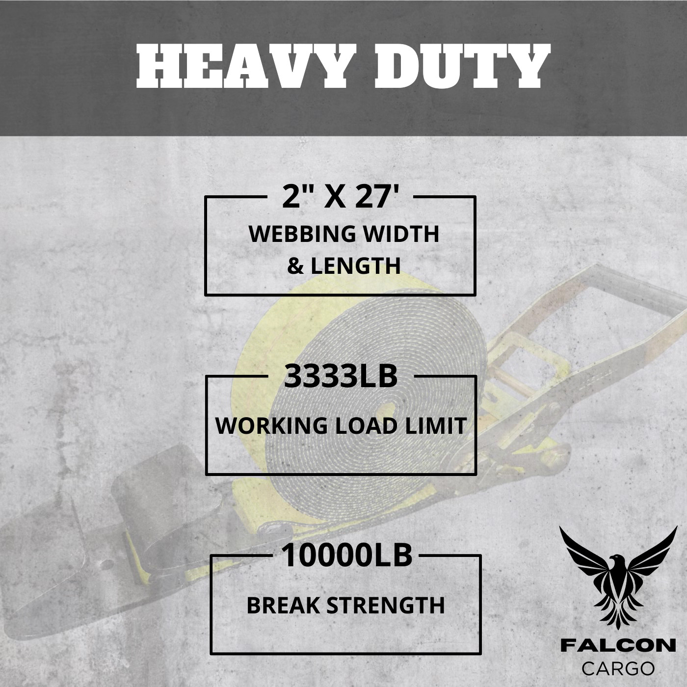 8Pack Falcon Cargo 2" x 27' Ratchet Straps - 3333LB WLL - Flat Hook, Tie-Down