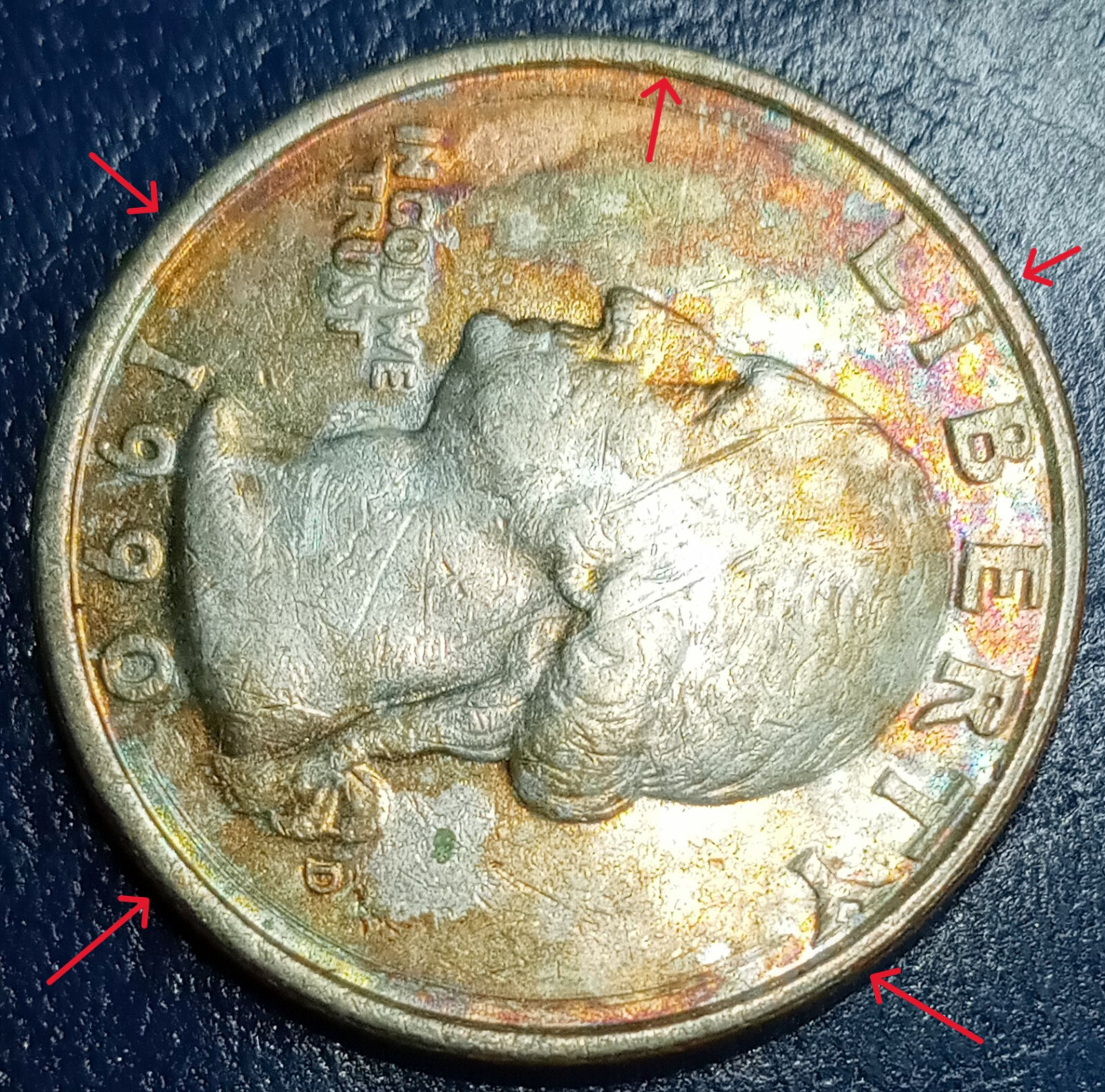 1990 D Washington Quarter Toning Both Sides Missing Clading Green Most Copper