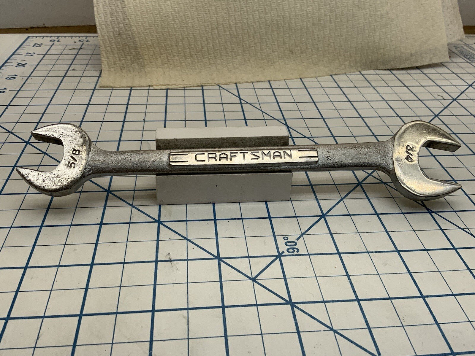 Craftsman =V= Series Open End Wrench-5/8” x 3/4", Owner Marks USA - Blue+Blue