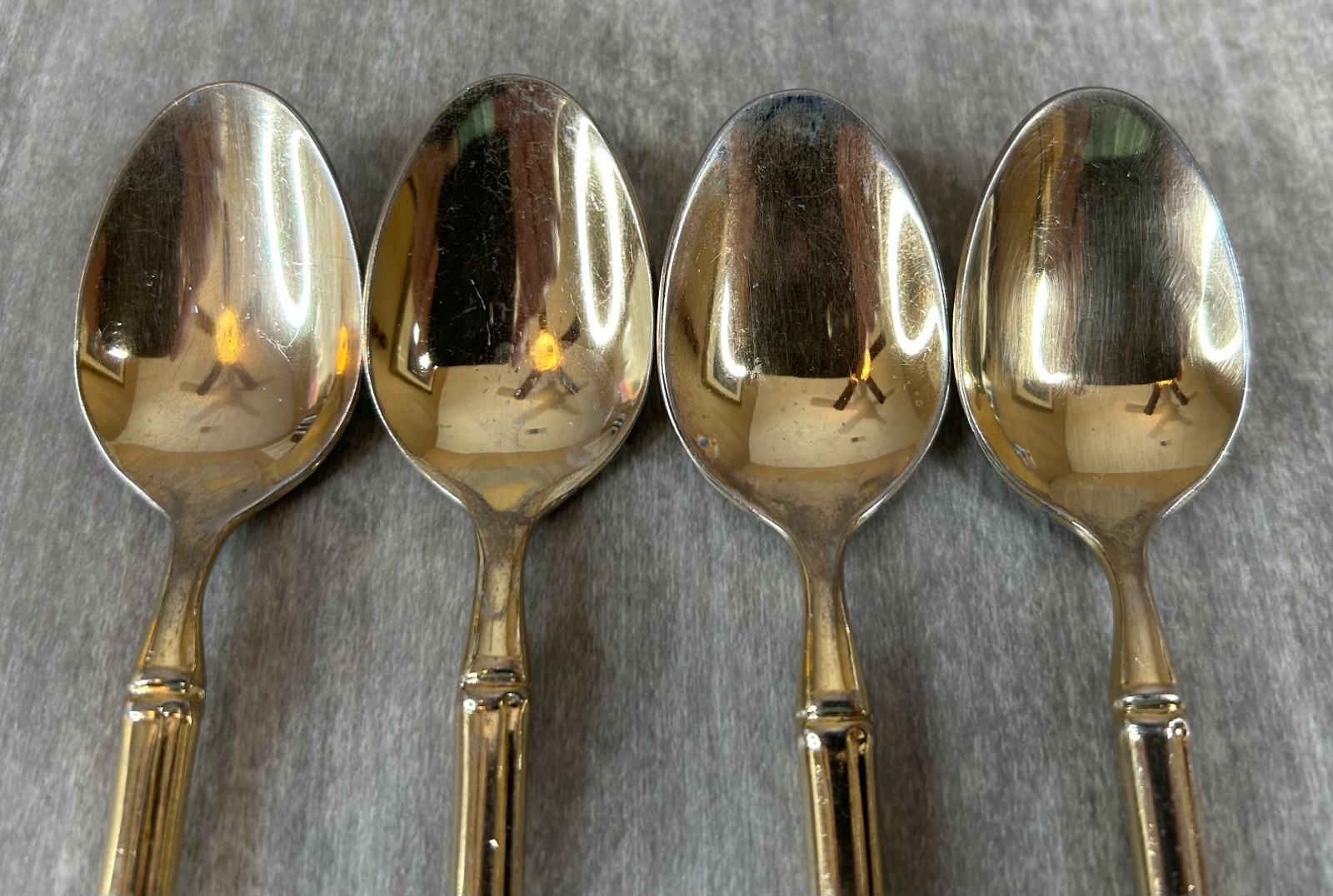 STANLEY ROBERTS BAMBOO TIBURON GOLD PLATED SILVERWARE FLATWARE 4 Teaspoons