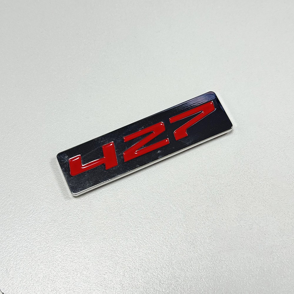 CHROME/RED METAL 427 ENGINE RACE MOTOR SWAP EMBLEM BADGE ZZ4 L88 HOT RAT ROD