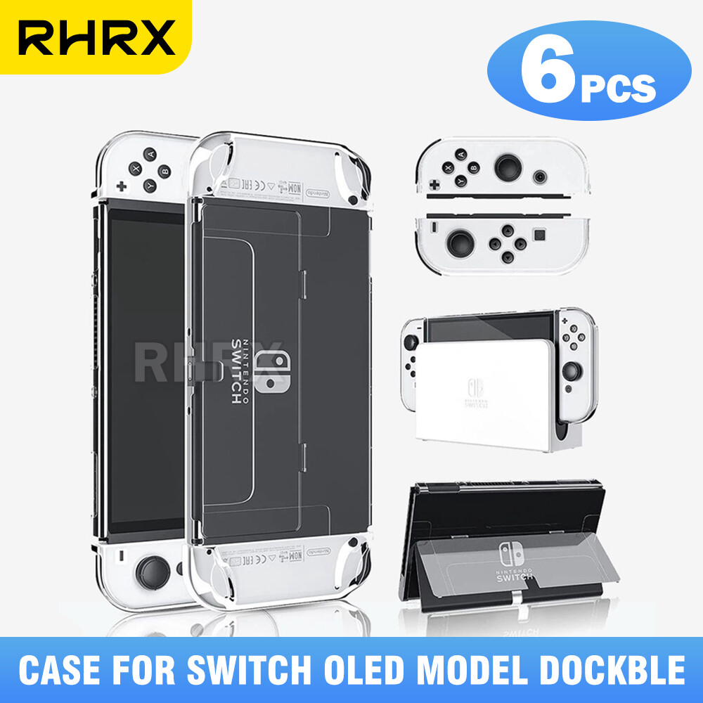 NEW For Nintendo Switch OLED 2021 Clear Protective PC Hard Case Thumb Grip Cover
