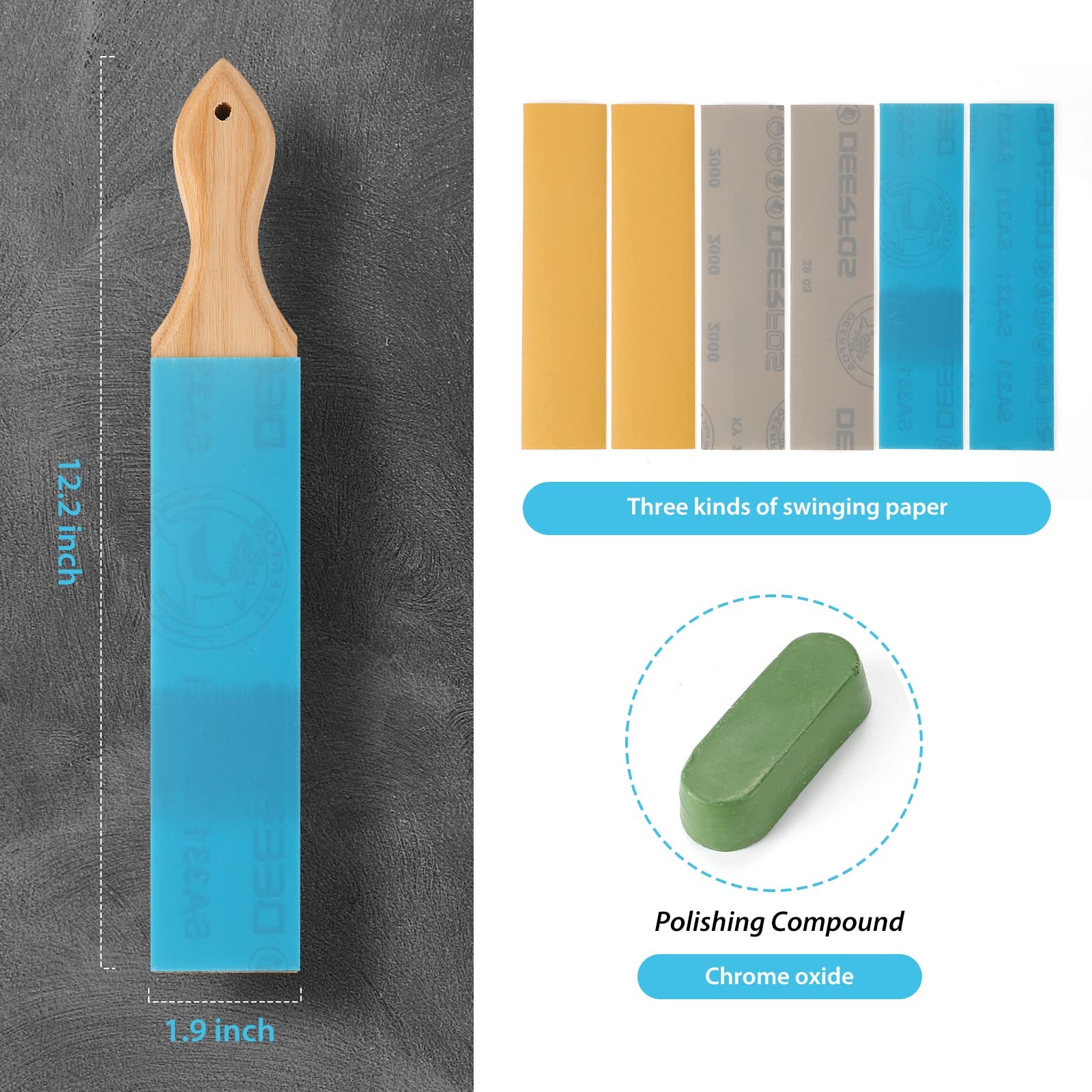 12x2 Inch Medium DoubleSided Leather Strop Paddle Sharpening Honing Kit