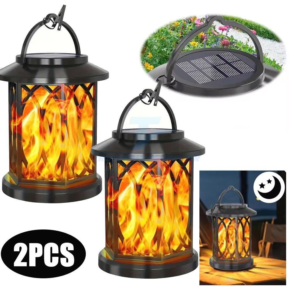2x Solar LED Flicker Flame Lanterns Lantern , Outdoor Garden & Pathway Lights