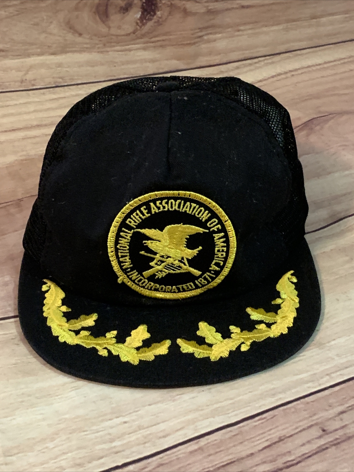 Vtg K Products NRA Hat Gold Leaf Snapback Trucker National Rifle Association