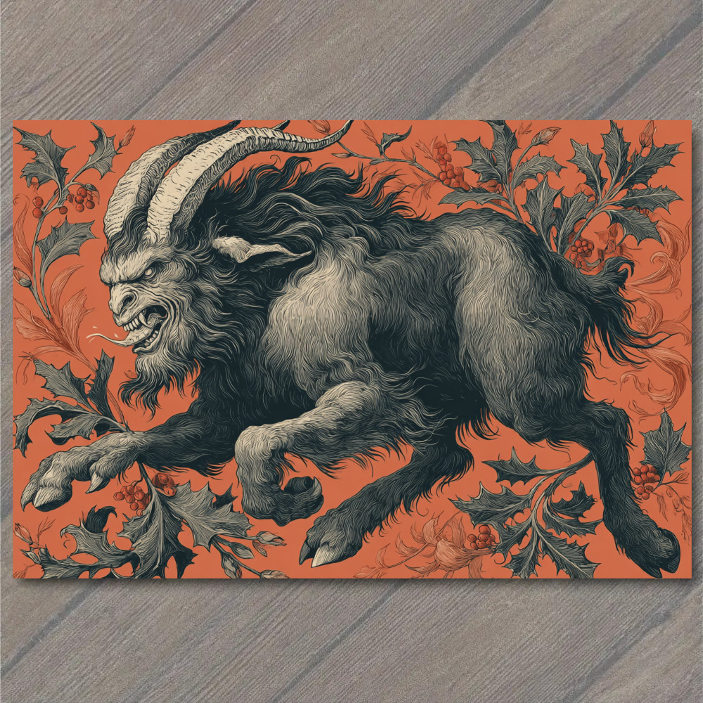 POSTCARD Krampus Holiday Demon Horned Goat Creature Gothic Christmas Folklore Mo