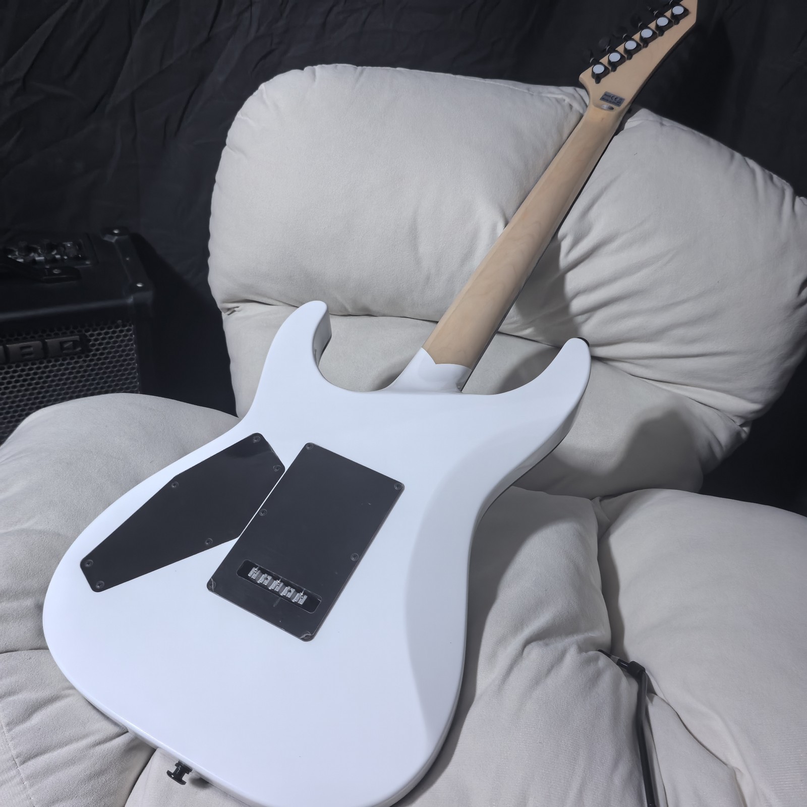 New moon Solid body white Electric Guitar HH Pickups FR Bridge Bone Nut