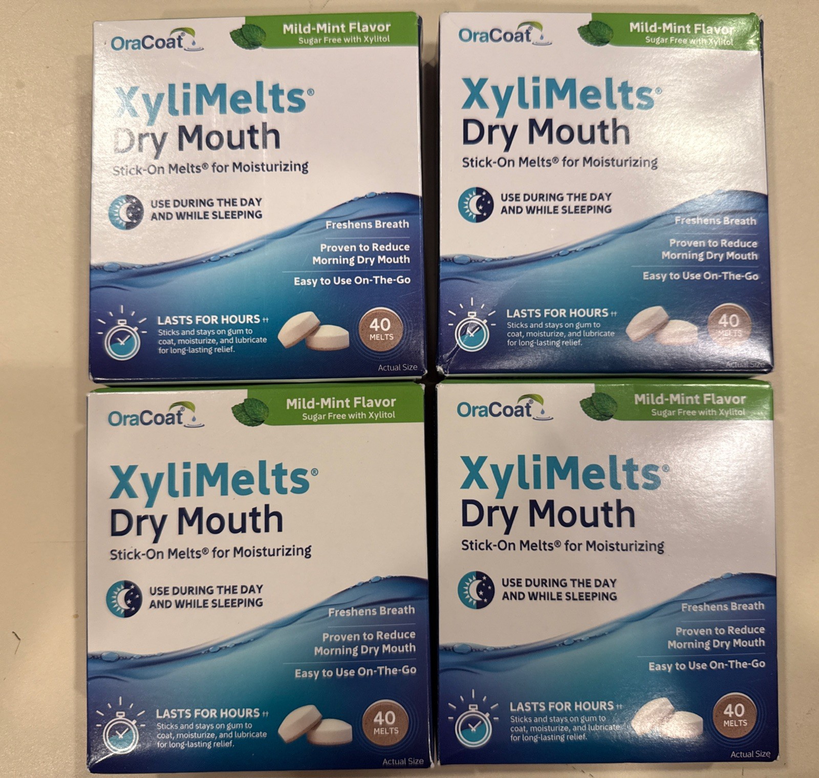 4 Packs XyliMelts Discs, 40 Count Each, for Dry Mouth, Exp: 12/2028