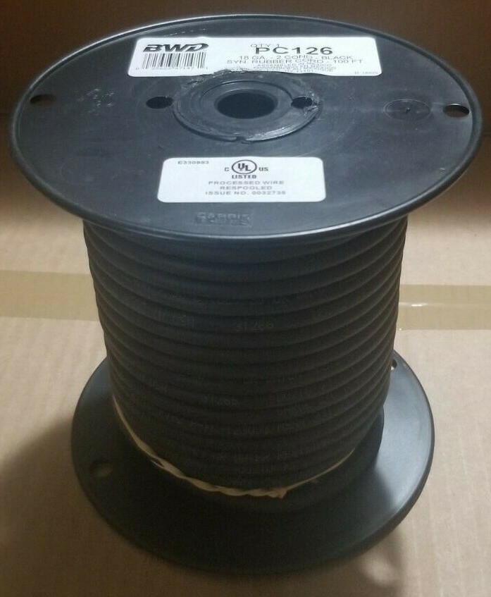 BWD PC126 18 GA. 2 Cond Black Syn. Rubber Cord 100 FT BN