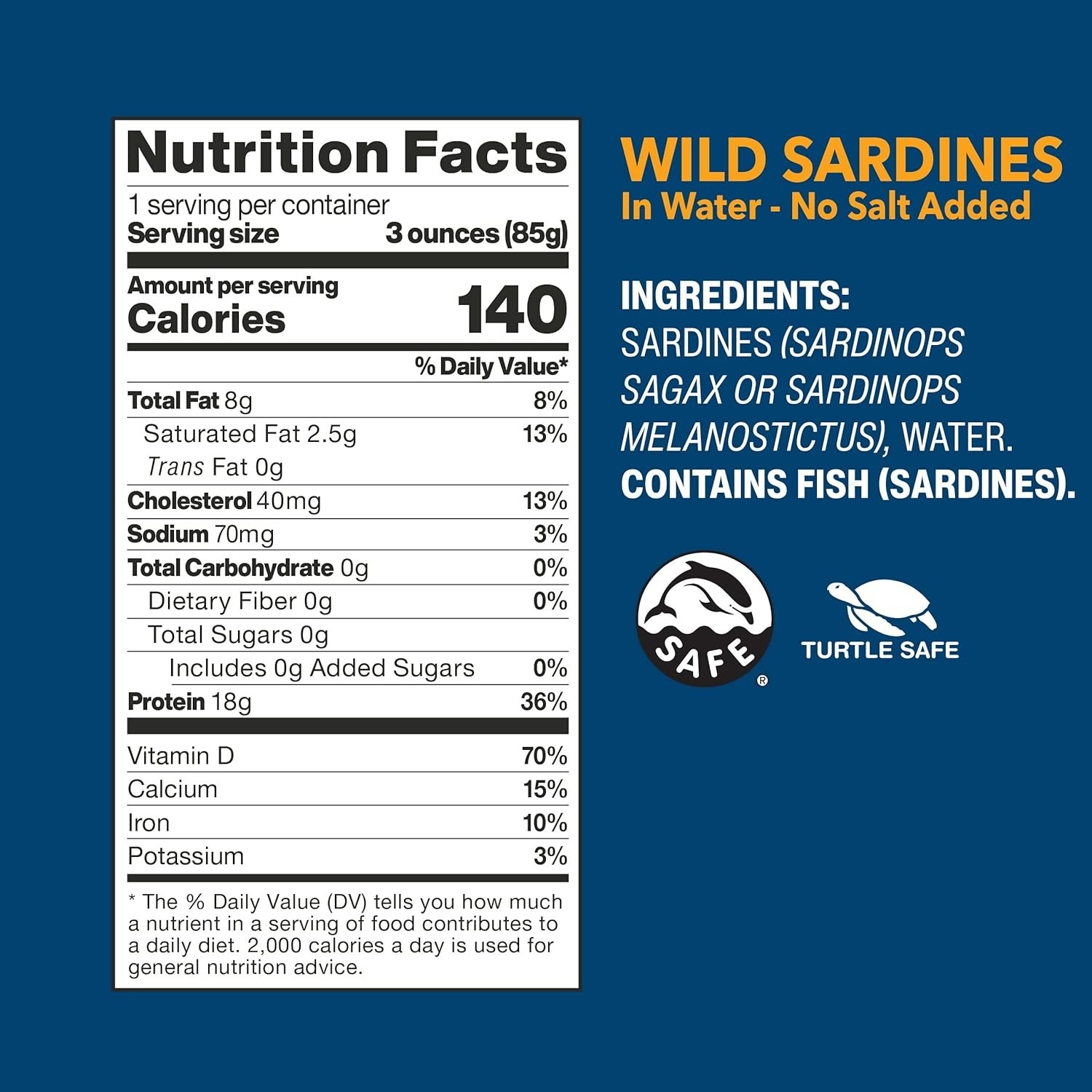 Sustainable Wild Sardines in Water - No Salt Added, 52.8 Ounces, Pack of 12
