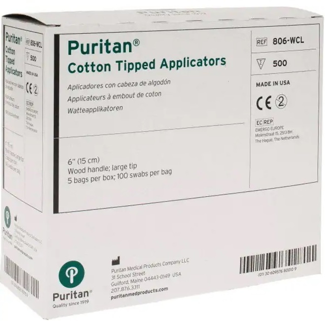 Puritan (806-WCL) 6" Cotton Tip Swabstick - 500/Box
